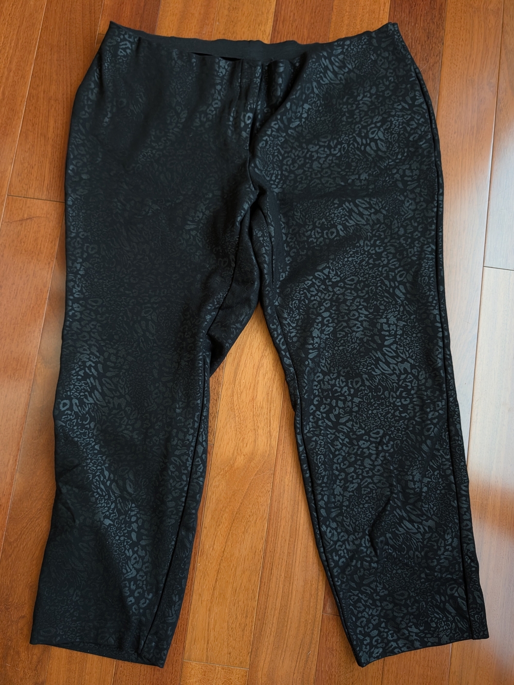 Alfani Black Jacquard Animal Leopard Print Cropped Straight-Leg Dress Pants